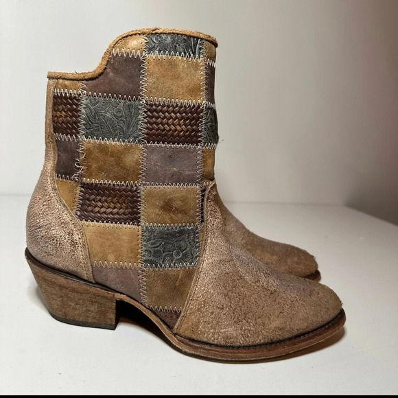 Corral Western Boots Womens Ankle Patchwork Round Toe 8 M Cognac C3116